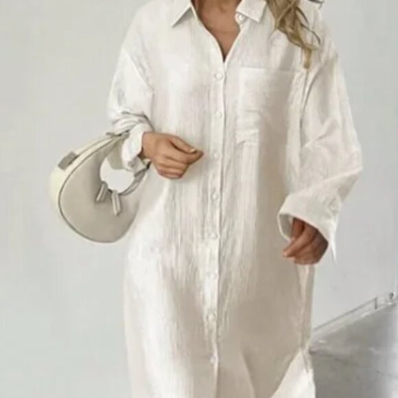 White Casual Womens Oversized Loose Maxi Shirt Dress